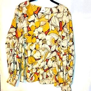 CAbi Sequeal Blaouse #3954 Long sleeve sz M yellow red white floral